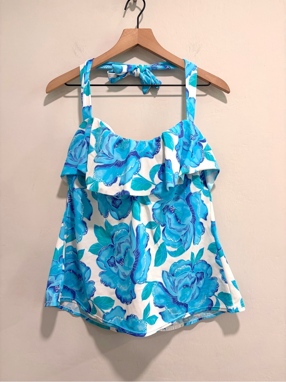 Kim Rogers Floral Ruffle Halter Tankini Swim Top